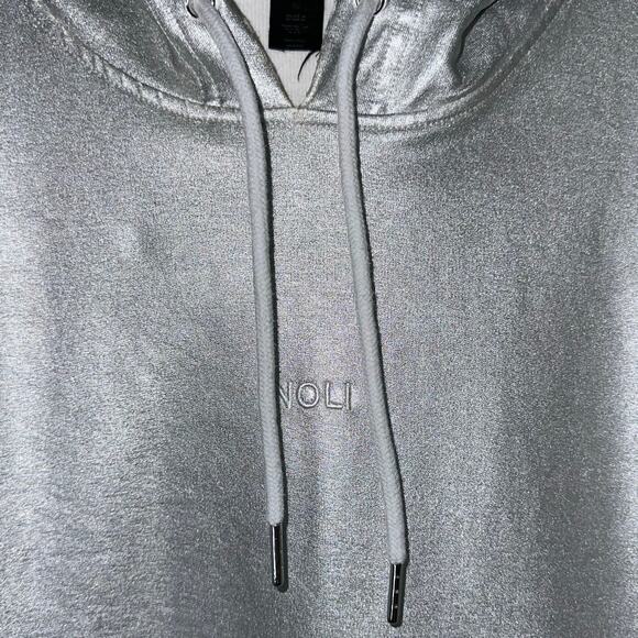 Noli Silver Metallic Chrome Pullover Hoodie Size Large *Flawed* - Picture 6 of 16
